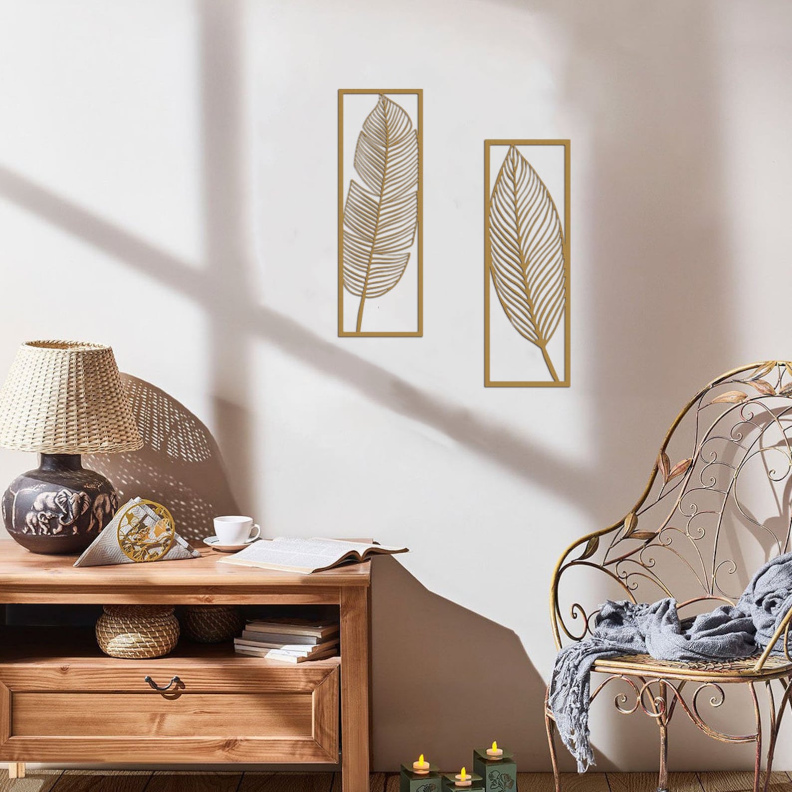 Leaves Silhouettes Metal Wall Art Gold Metal Leaf Wall Art Etsy