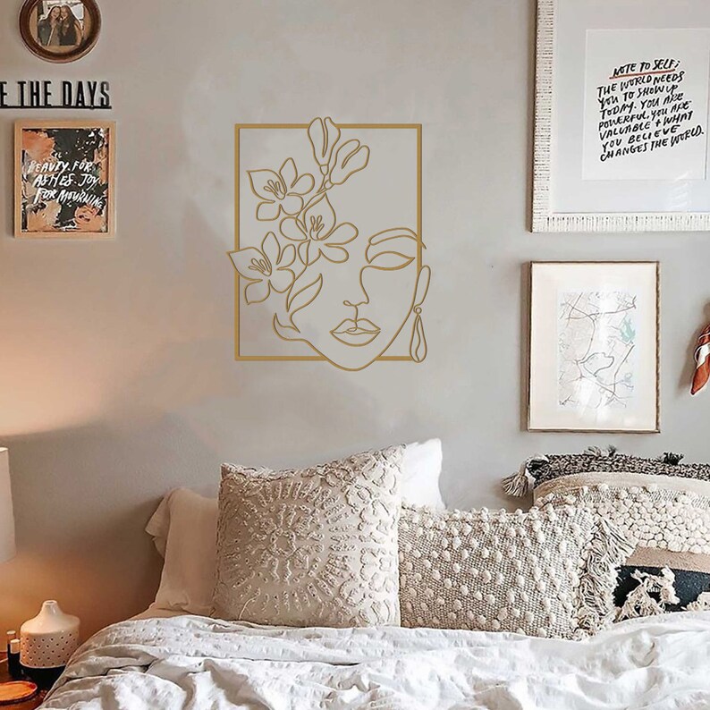 Gold Metal Line Art Female Face Gold Wall Art Gold Wall Etsy