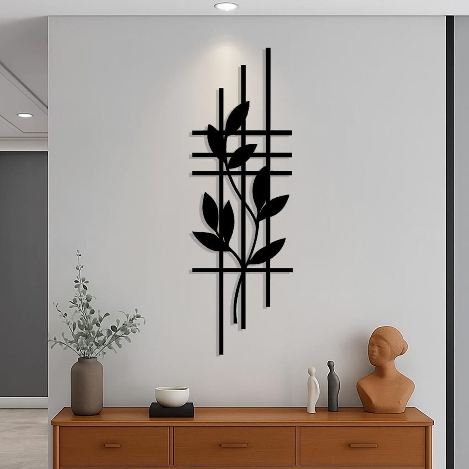Geometric Leaf Metal Wall Art, Modern Minimalist Decor - Etsy