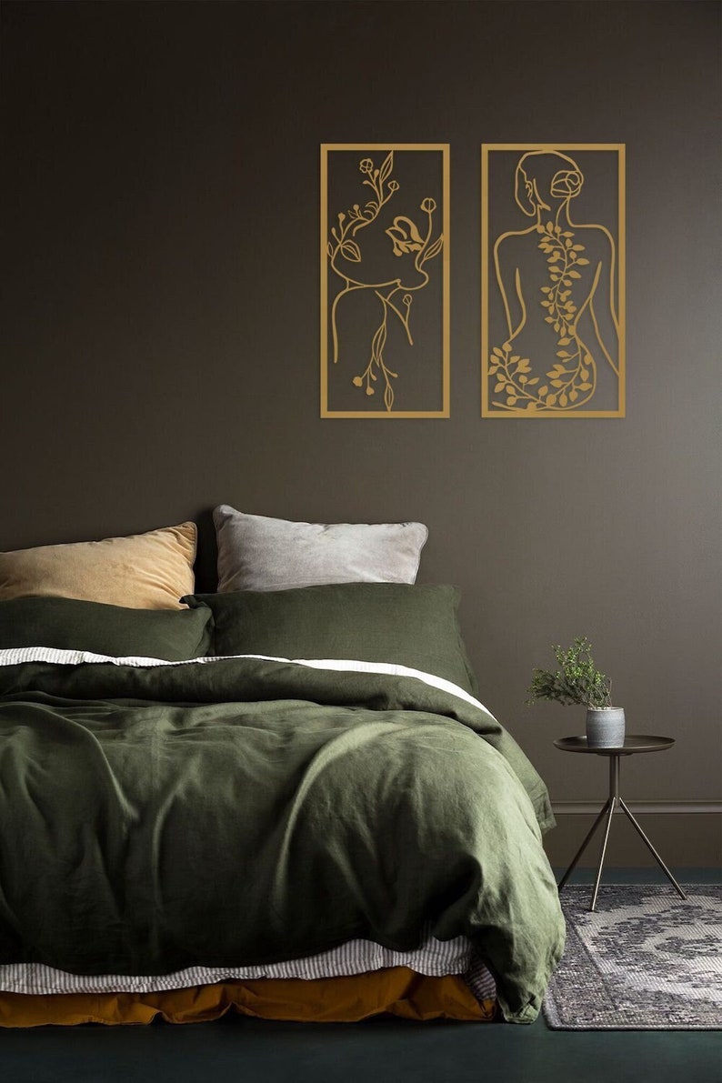 Gold Metal Line Art Woman Face Gold Wall Art Gold Wall Decor Etsy