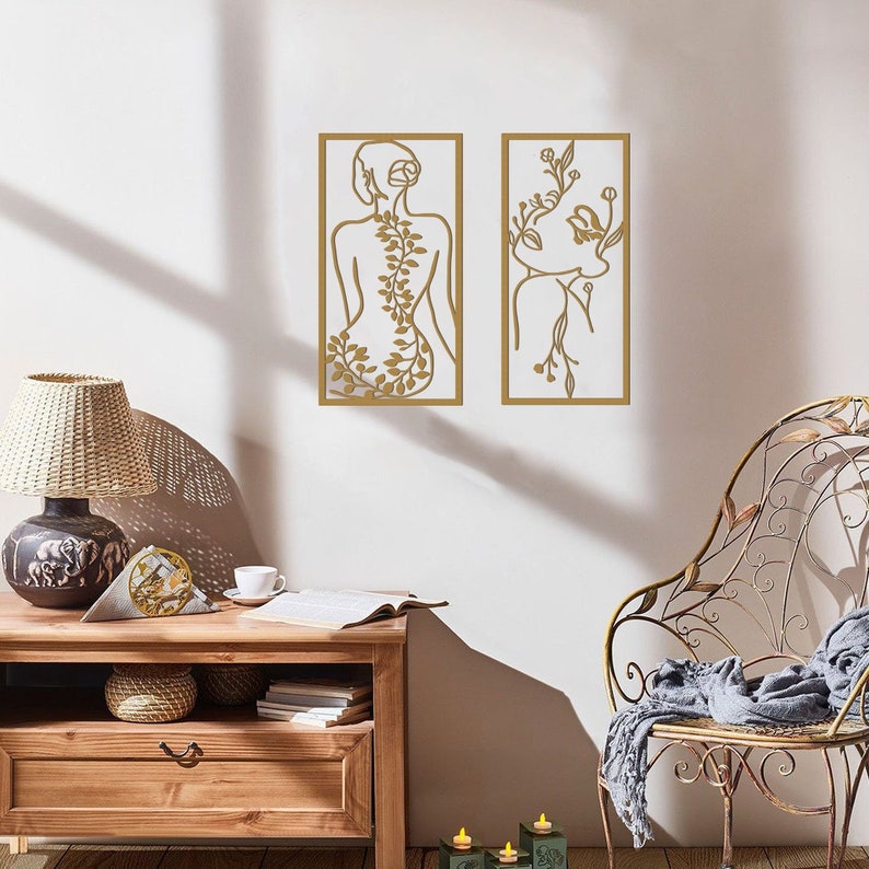 Gold Metal Line Art Woman Face Gold Wall Art Gold Wall Decor Etsy