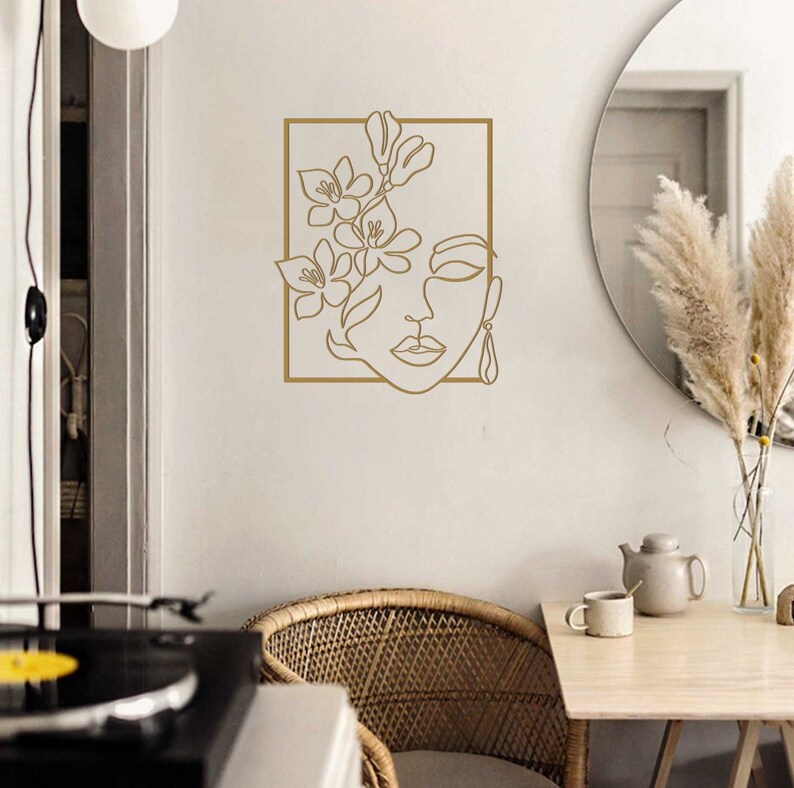 Gold Metal Line Art Female Face Gold Wall Art Gold Wall Etsy