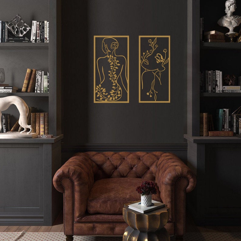 Gold Metal Line Art Woman Face Gold Wall Art Gold Wall Decor Etsy