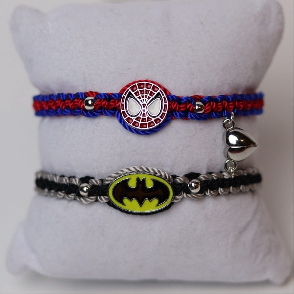 Spider-man & Batman Magnetic Heart Bracelet Set