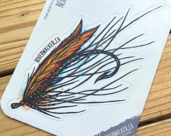 Orange Heron Spey Fly Decal - Fly Tying Art - Fishing Sticker - Steelhead Fly - Salmon Fly - Trout fly