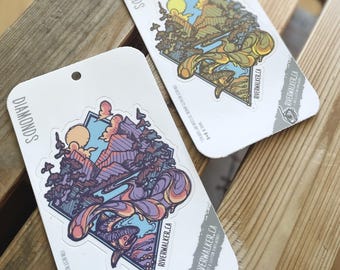 River Diamond - Fly Fishing - River Sticker - Salmon Mountains - Steelhead Illustration