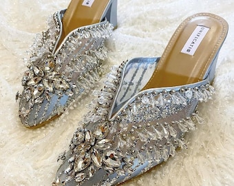 Silver Sparkle Beaded Wedding Shoes Etsy UK