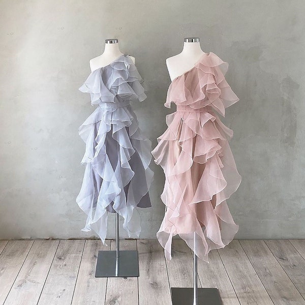 elegant layered organza dress, classy bridesmaid gown, party ruffle dress, simple organza dress, wedding guest dress, silk organza gown