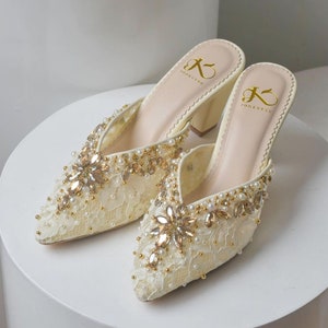 Amazon.com | Women White Embellished Mules with Ornate Detailing display picture 1