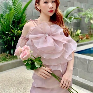 floral fashion wedding guest top organza, formal top evening party, date formal top, layered organza top, plus size fashion bridesmaid top