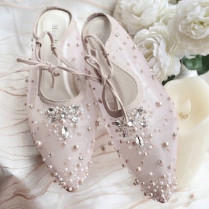 wedding shoe bohemian transparent tulle, classic pearl embellishment bridesmaid shoe, pointed toe boots heel, elegant formal mule