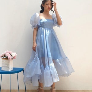 Simple Pretty Organza Dress, Puff Sleeves Classy Cocktail Dress ...