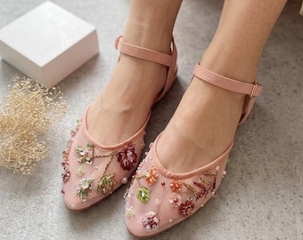 dusty pink velvet pretty embroidery heel, garden party floral bridal shoe, flower party princess shoe, beautiful handmade wedding shoe