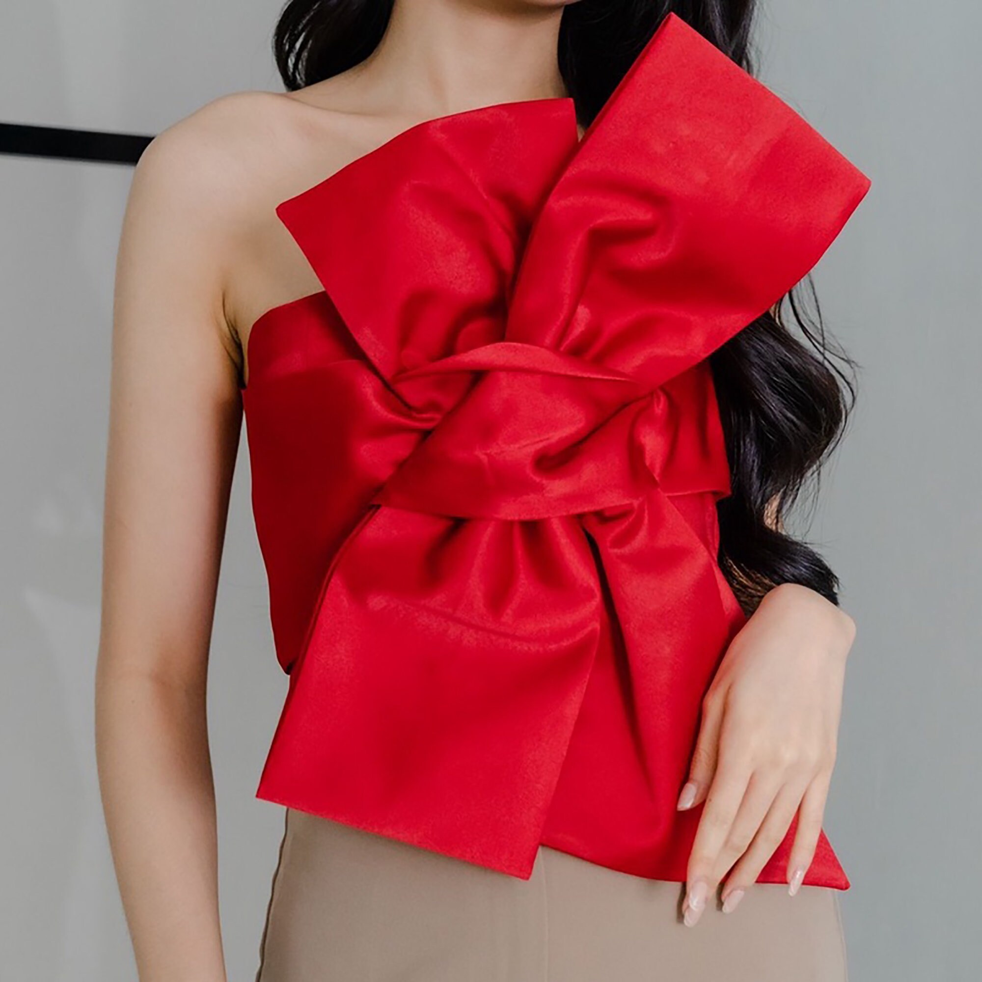 red satin bandeau top