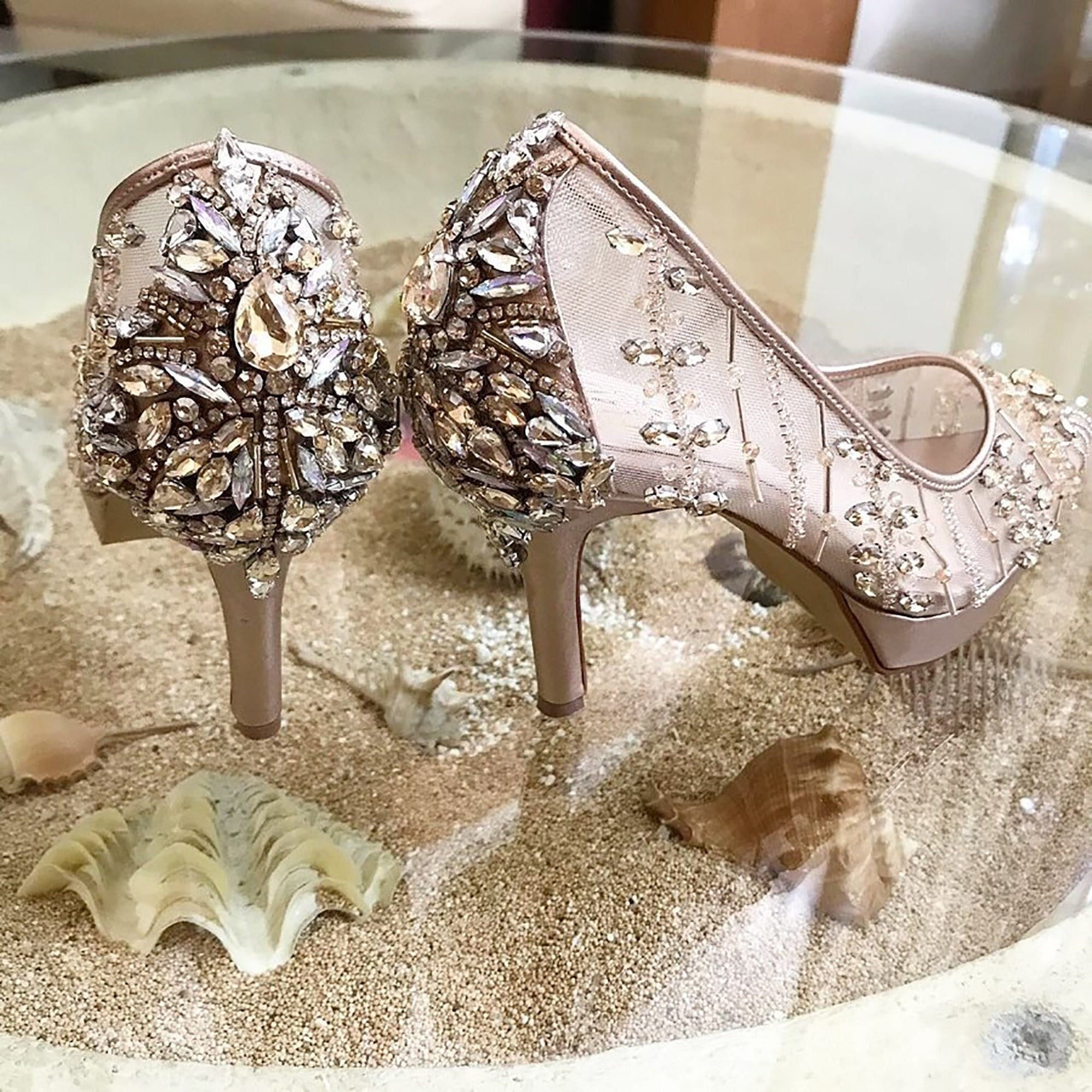 Champagne Rhinestone Beaded Wedding Stiletto Shoes Crystal Glam Cinderella Shoe Bridal Embroidery Shoes Elegant Pump Shoe Kitten Heels Etsy Australia