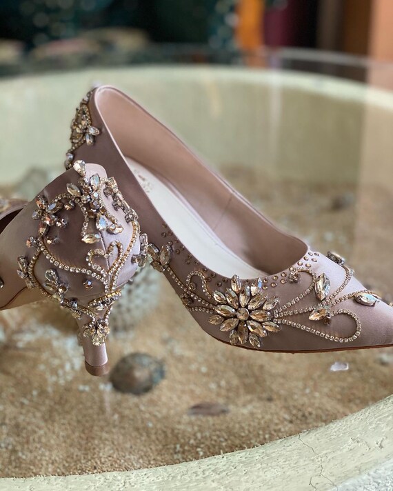Rose Gold Wedding Pump Shoes Crystal 