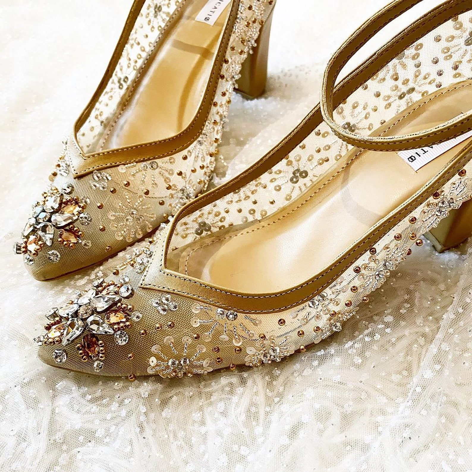 Gold Ankle Strap Shoe Lace Embroidery Heels Rhinestone Bridal - Etsy