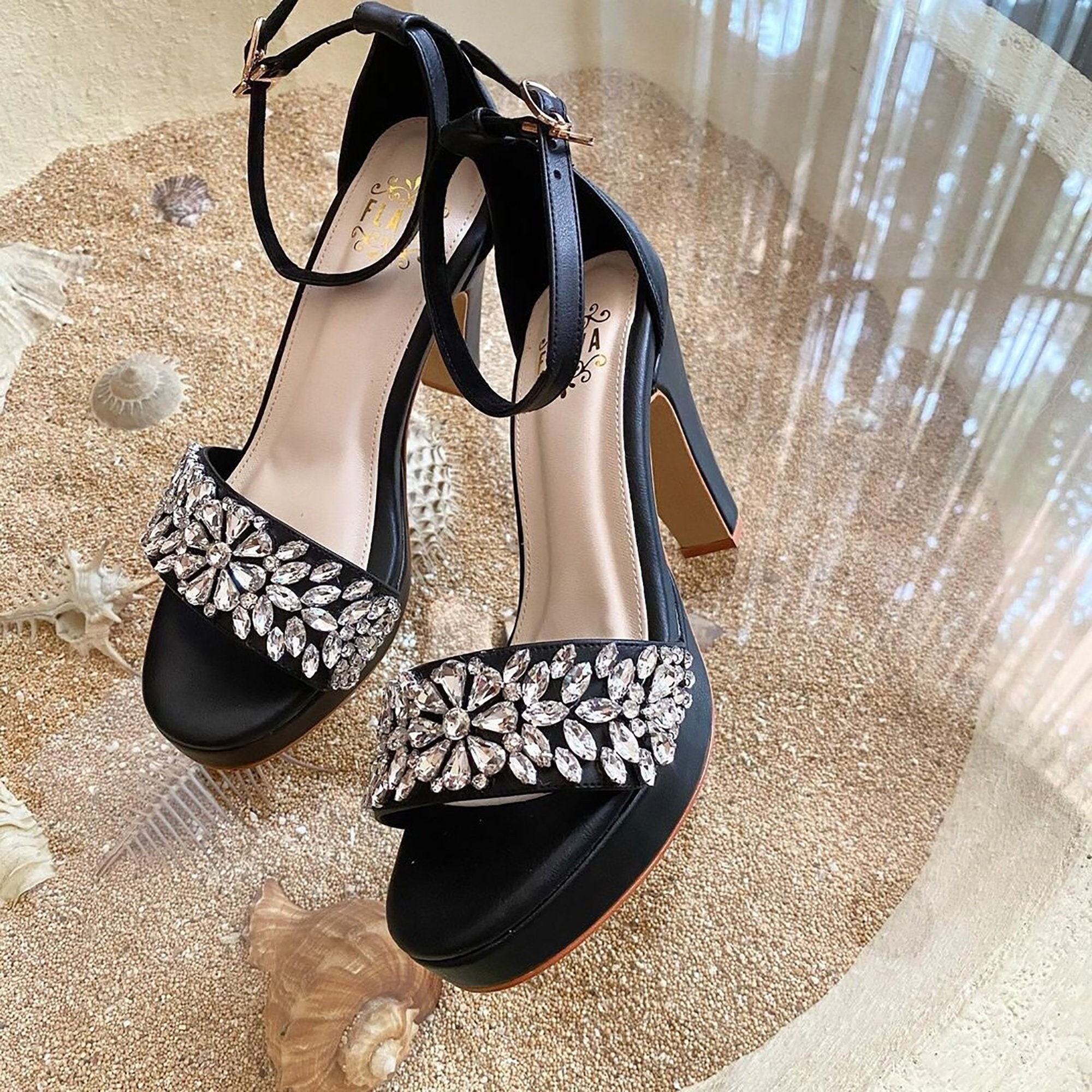 Chunky heels deals with rhinestones