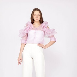 Ruffle Designer Organza Top, Elegant Fashion Glamour Top, Transparent ...