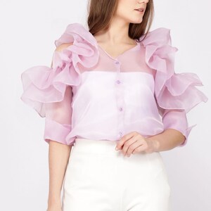 Ruffle Designer Organza Top, Elegant Fashion Glamour Top, Transparent ...