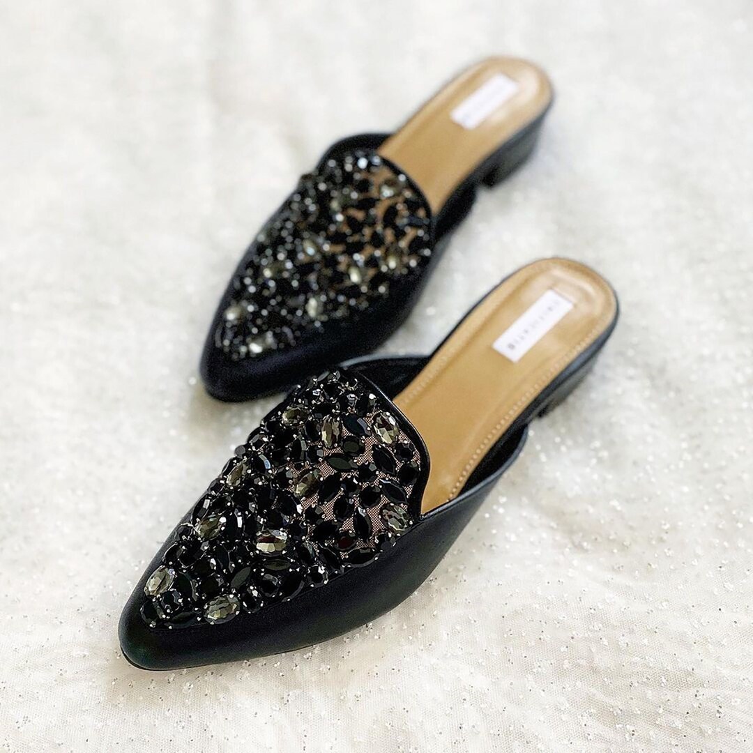 CRYSTAL HIGH HEEL MULE 10 CM IN BLACK LAMBSKIN