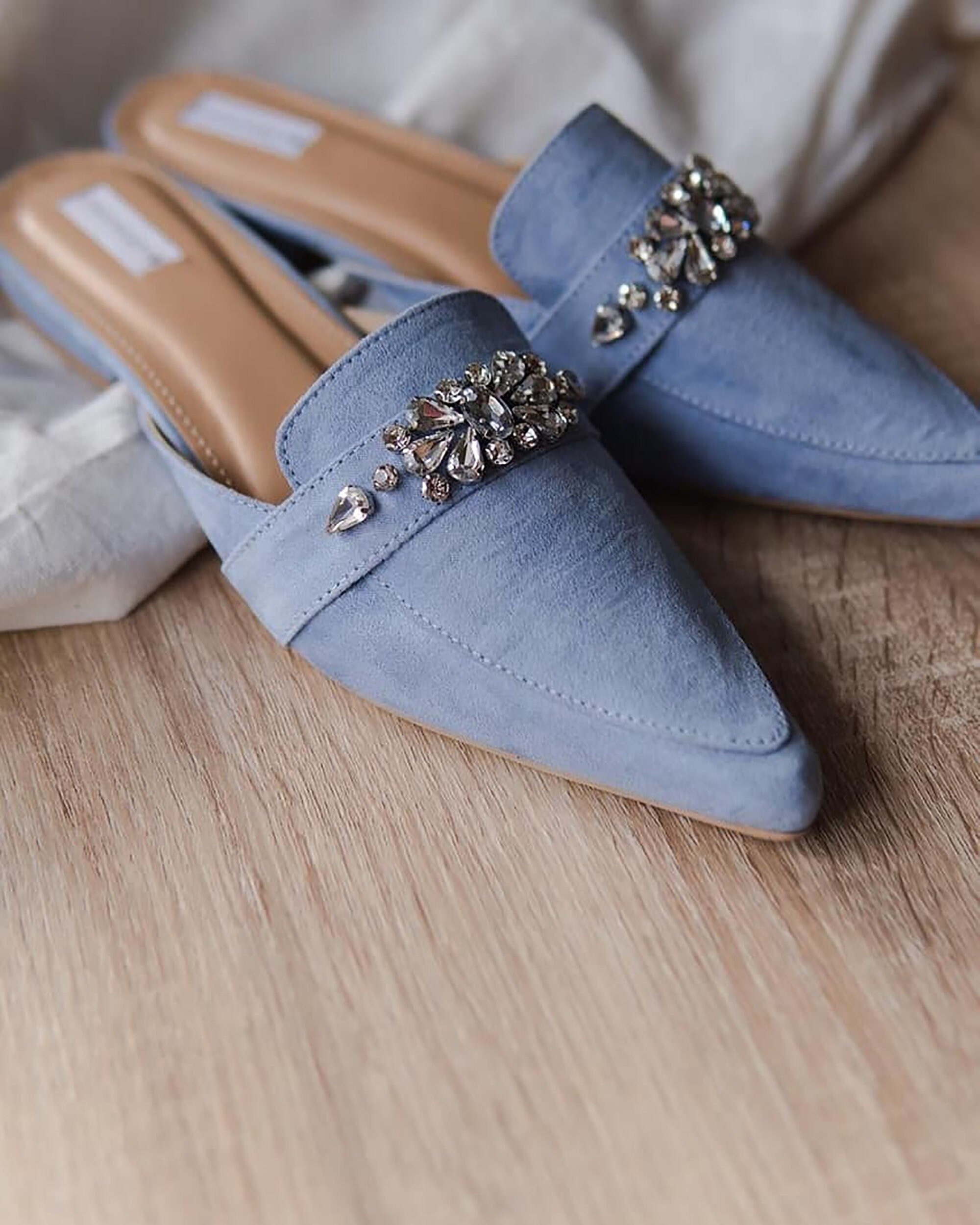 Schon Zapato - Sky Blue Plain Glazed Transparent Heel Sliders