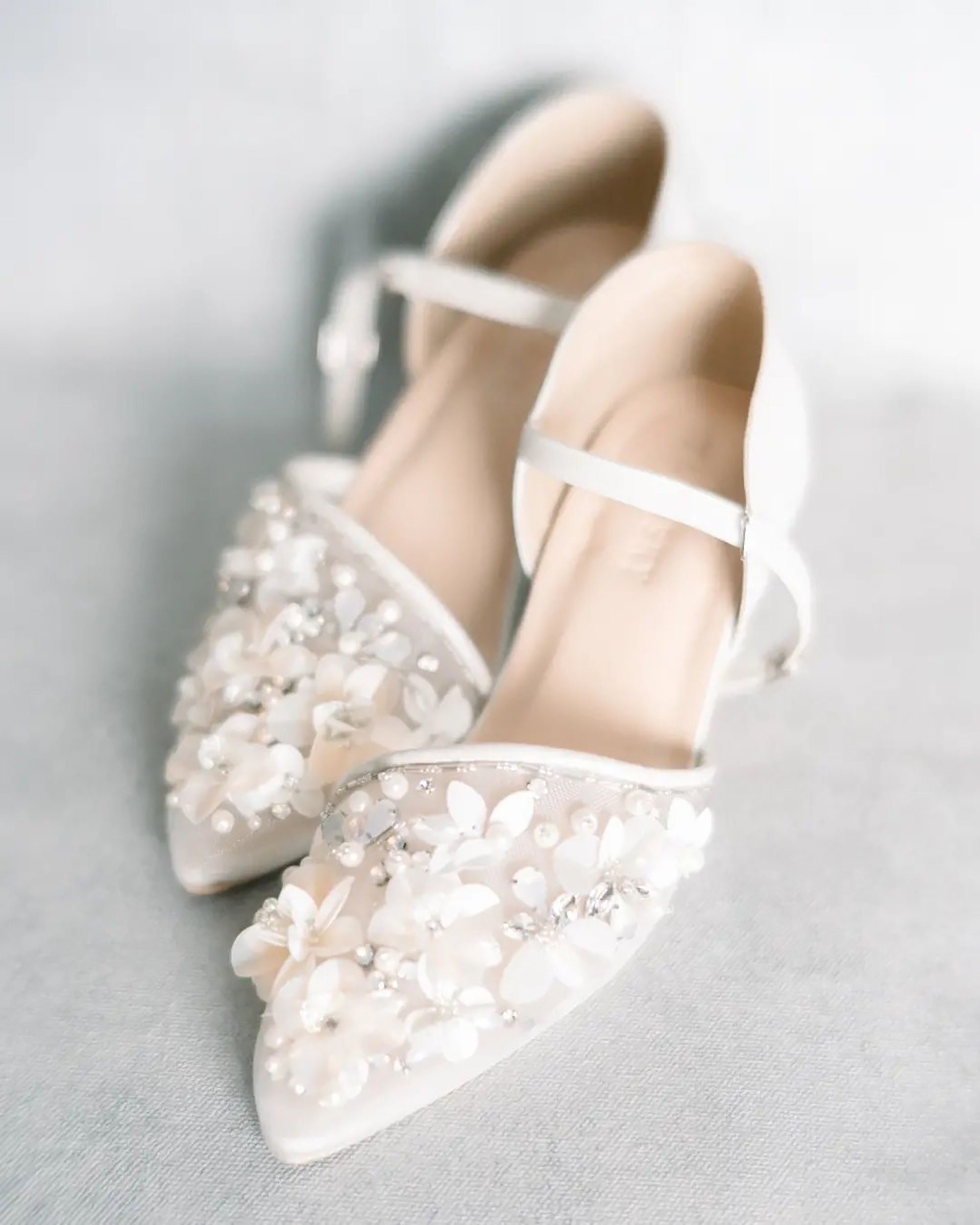 Rustic Heels Ivory Floral Pointed Toe Embroidery Heels, Elegant Rustic Beaded Flat ...