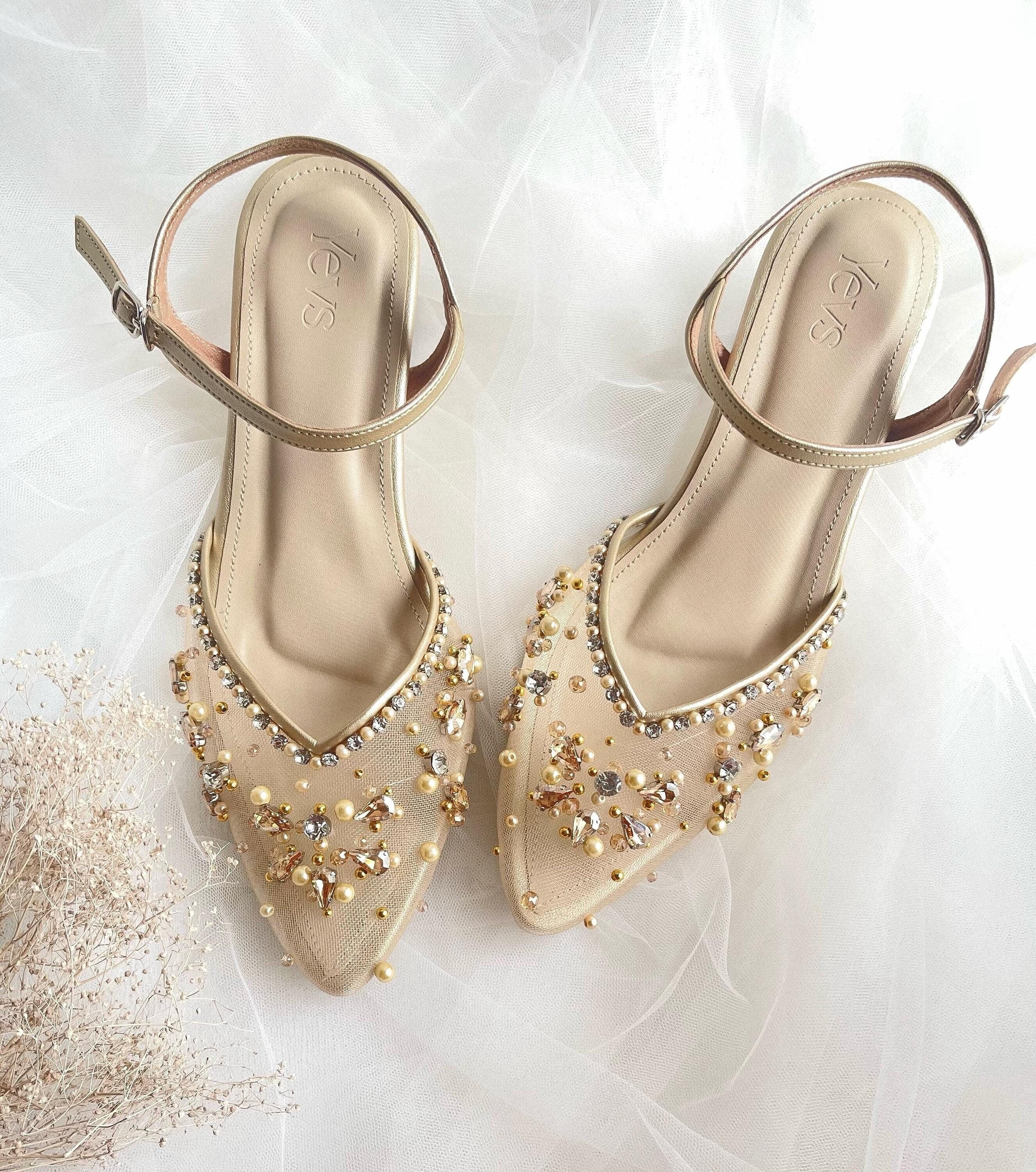 Gold Pearl Beaded Rhinestone Party Shoe, Classy Embroidered Wedding Shoe,  Low Heels Party Cinderella Shoes, Ankle Strap Elegant Summer Heel - Etsy