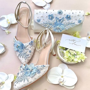 Blue Floral Party Wedding Shoe Lace Embroidered Wedding Guest Shoe Simple Glam Bridal Heels Match Classy Elegant Shoe and Wedding Clutch Etsy Canada