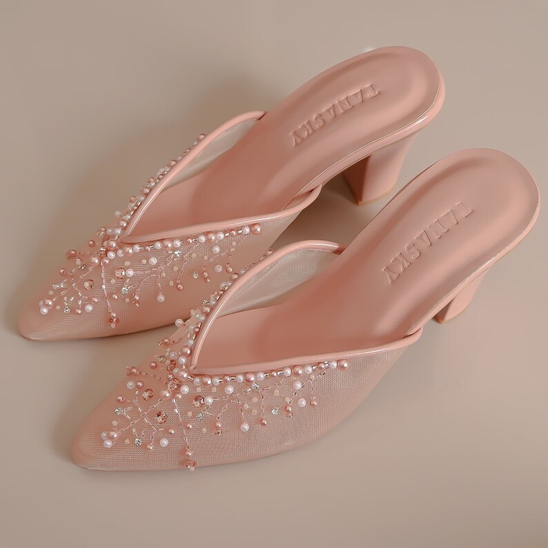PEACH SILK EMBROIDERED HEELED MULES LEILY main image 1