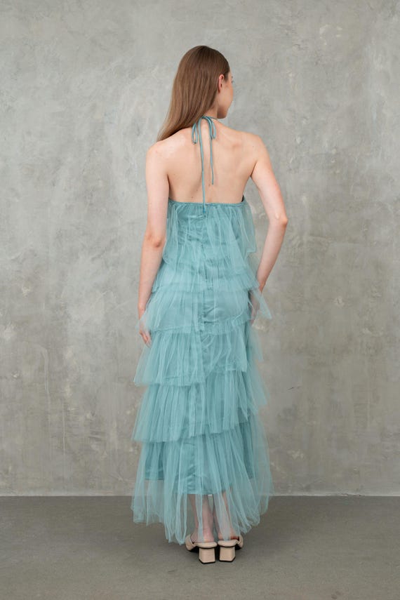 aquamarine blue halter dress Talei Blue Halter Puff Mini Dress - US 4