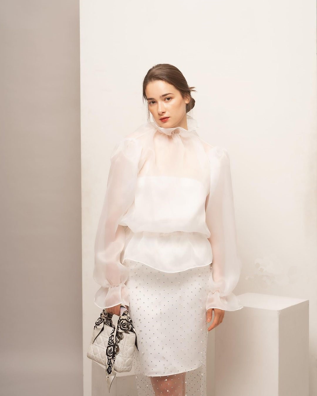 Halter Neck Sheer Organza Top Elegant Long Sleeves Blouse Etsy