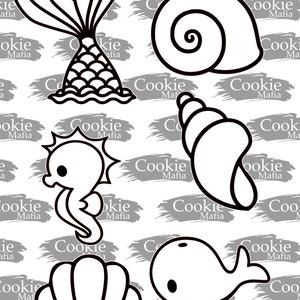 Under Sea Embosser and Cutter set , 9cm.  Shells, Mermaid tail, Seahorse and Whale