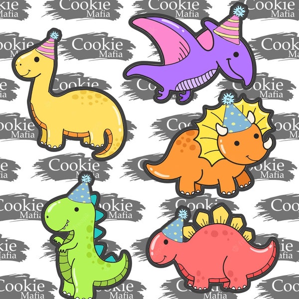 Party Dino Cookie Cutters, 9cm cookie Cutters and Embossers