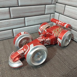 Vintage 1990&#39;s Drag Racer Made from Recycled Coca Cola Cans - Folk Art from Mexico