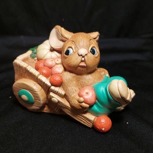 Vintage Pendelfin Rabbit Figurine: Barrow Boy Bunny in Apple Cart