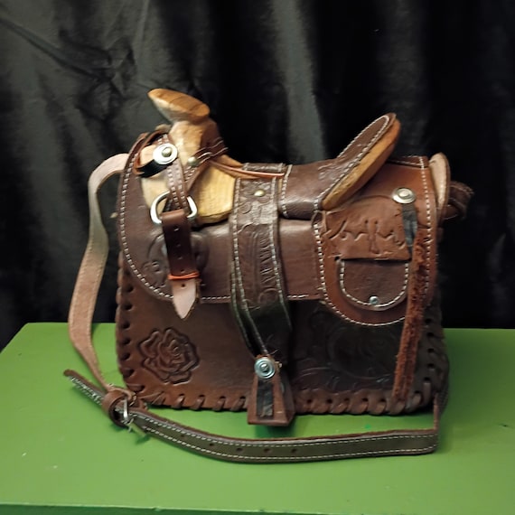 Vintage Leather Western Saddle Handbag Purse / Cowgirl Saddle Bag