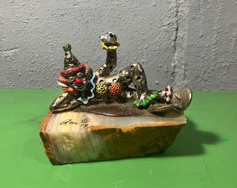 Ron Lee Clown Sculpture - the Hockey Player - Hand Painted Bronze