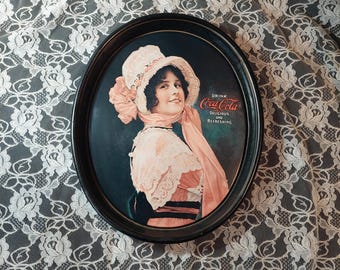 Vintage 1972 Coca Cola Oval Metal Tray - "Betty Girl" from 1914 Advertising Campaign