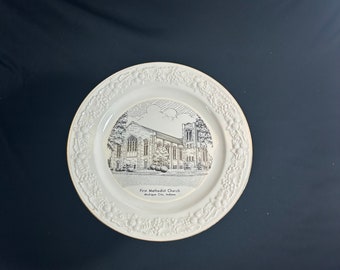 Vintage 1960's Church Collector Plate by World Wide Art Studios - First Methodist Church, Michigan City, IN