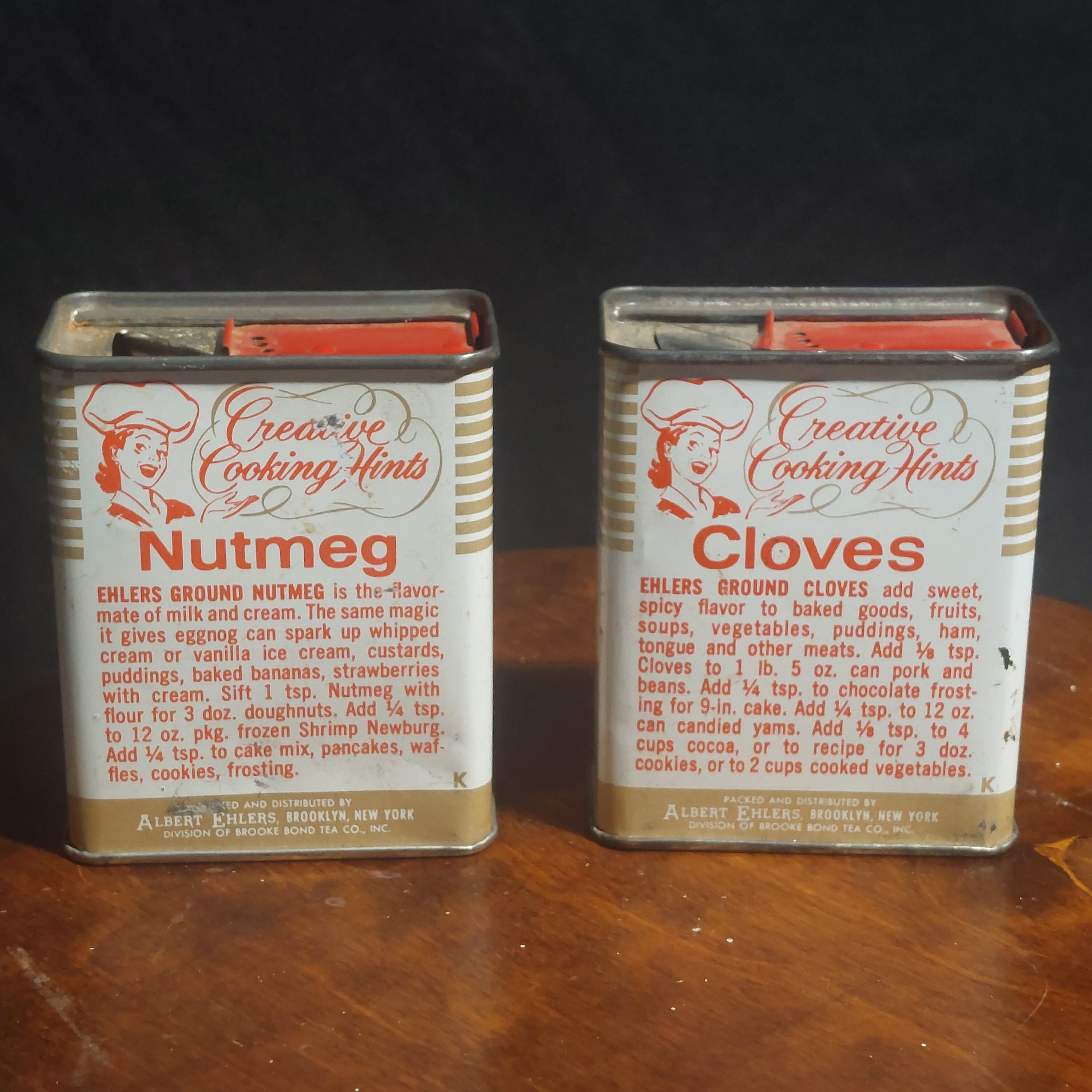 Vintage Ehlers Spice Tins: Ground Cloves & Nutmeg, 1960s Kitchen