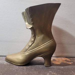 Vintage Victorian Style Brass Boot -  Ladies High Button Shoe Planter Vase