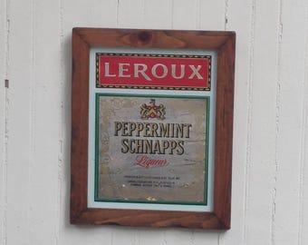Vintage 1970's Leroux Peppermint Schnapps Bar Mirror Sign