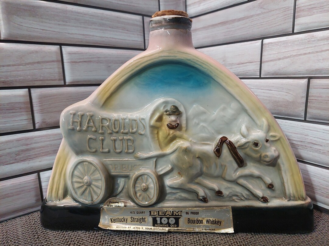 Vintage 1969 Jim Beam Bottle Harolds Club Kentucky Bourbon Whiskey 