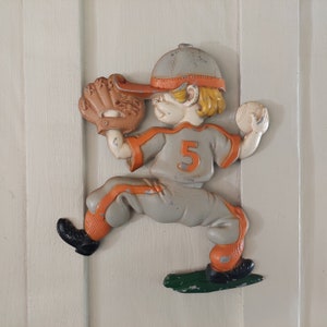 Vintage 1970&#39;s Baseball Player / Pitcher Metal Wall Art by Sexton