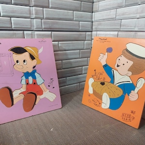 Vintage 1970&#39;s Lot of 2 Playskool Puzzles - Little Jack Horner and Walt Disney&#39;s Pinocchio