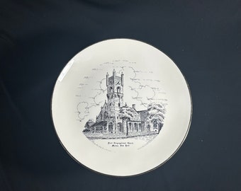 Vintage Mid-Century Church Collector Plate by World Wide Art Studios - First Congregational Church, Malone, NY