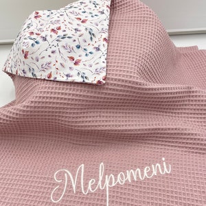 Baby blanket personalized with name waffle lpique old pink, flower dream