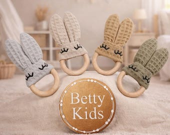 Teething ring with bunny ears, baby gift for birth or birthday