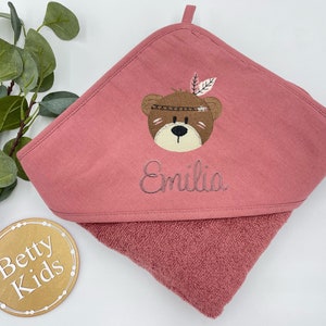 Kapuzenhandtuch mit Name, personalisiert, Frottee, Baby Handtuch, Badetuch altrosa , 100 x100 cm oder 75 x 75 cm